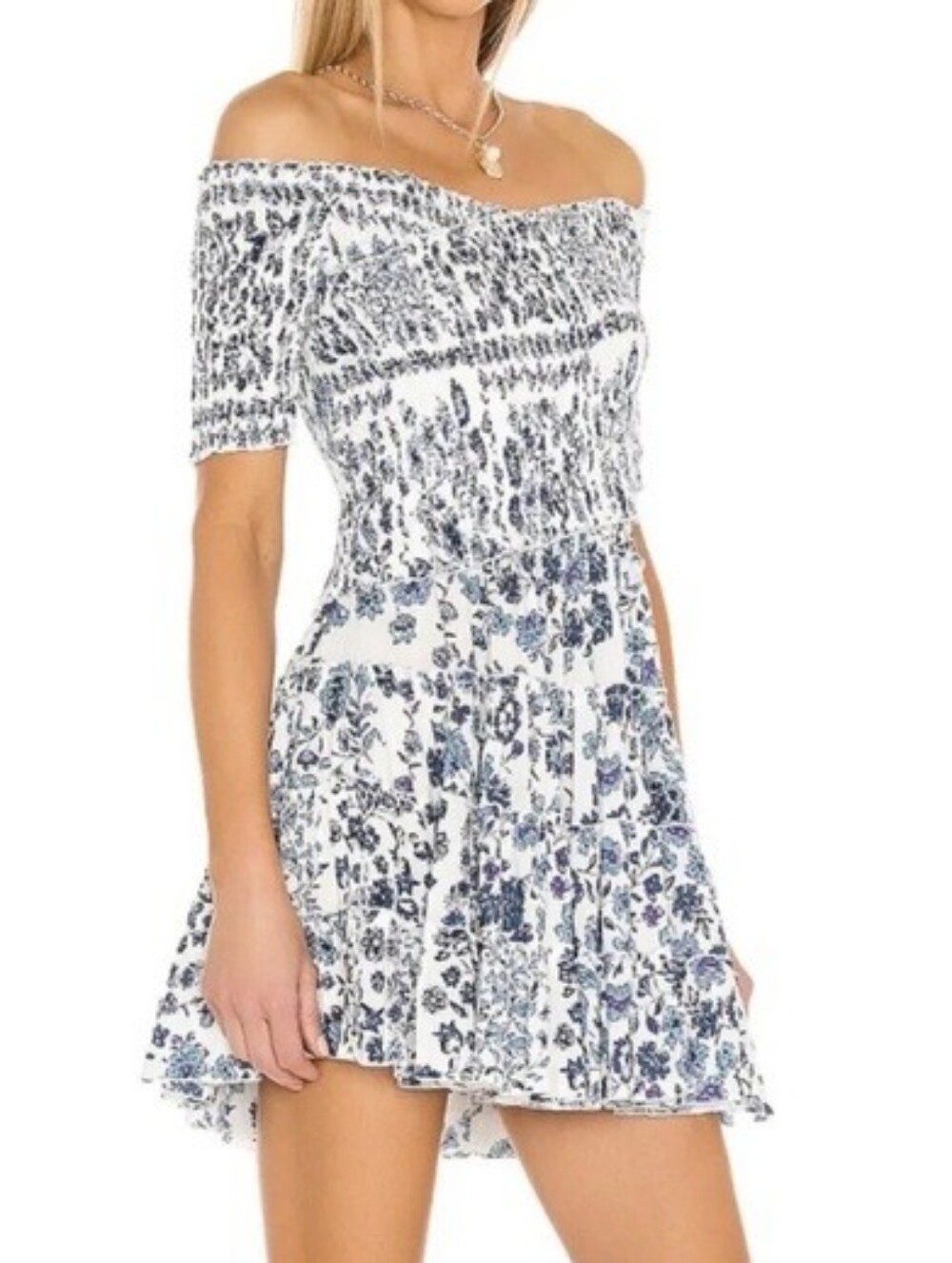Poupette St Barth Soledad Criss Cross Off Shoulder Flowy Mini Dress Xs